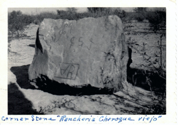 Boulder near Coahuila, Mexico, etched with marks resembling Cherokee syllabary characters.